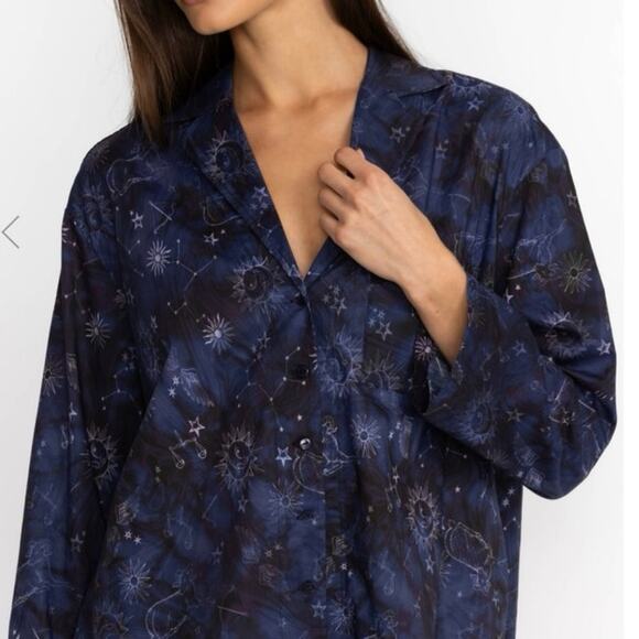 Johnny was BEJEWEL SLEEP pajamas Shirt blue castellation cotton button up xl - Picture 1 of 16